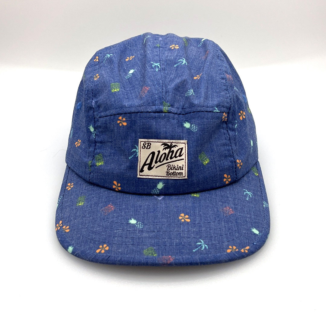 Spongebob Aloha Bikini Bottom Adjustable 5 Panel Hat Cap Nickelodeon Blue Spongebob Squarepants Baseball Cap, Tropical Floral Curved  main image 3