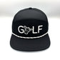 Black and white Sunday Swagger Golf 6 Panel Hat, with a white background.