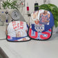 The making of a Red, white and blue 1992 Olympic Kelloggs jacket upcycled into a 5 Panel Hat.