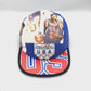 Spinning red, white and blue 1992 Olympic 5 Panel Hat. Robinson, Malone and Mullin on Panels.
